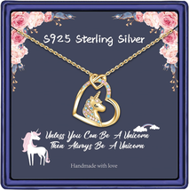 S925 Sterling Silver Unicorns Gifts to Girls, Sterling Silver Colorful CZ Heart - £16.63 GBP