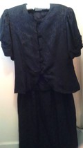 Vintage Dress 100% Silk 40&#39;S-50&#39;S Black on Black Silk Poi d&#39; soie Sz 10 2 PC JAC - $39.50