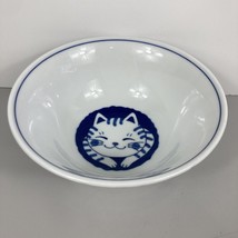 Kitty Cat Bowl Japan Ceramic White Blue Body Wrap On Outside Face Inside... - $15.83