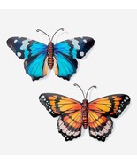 Monarch and Blue Butterfly Plaques Set of 2 Metal 9.13&quot; Long Wall Decor ... - $40.32 CAD