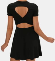 Halara Size Small Black Twisted Cut Out Short Sleeve Flare Dress - £19.66 GBP