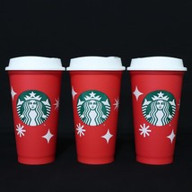 Lot of 3 Starbucks 2022 Red Christmas Cups w/ Lids 25 Years 16oz Plastic... - £18.17 GBP