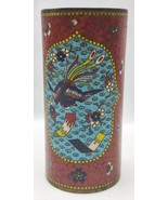Antique 19C Chinese Cloissone Brass Brush Holder Vessel, Birds Flowers H... - $233.43 CAD