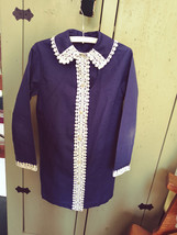 Girl&#39;s Long sleeve Navy Blue Shift Dress with white Trim - £6.39 GBP