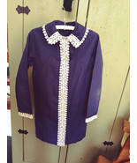 Girl&#39;s Long sleeve Navy Blue Shift Dress with white Trim - £6.33 GBP