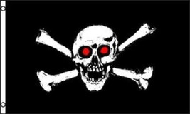 Red Eye Pirate Flag 3x5 feet Jolly Roger Skull &amp; Cross Bones Fish or Cut... - £12.80 GBP