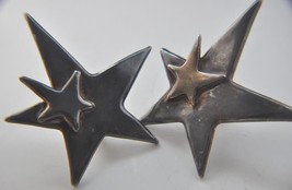 Vintage Israeli Huge Star Clip On Earrings Bat-Ami Sterling Silver Israe... - £97.31 GBP