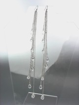 CHIC Long Drippy Multi Silver Chains Acrylic Crystals Shoulder Duster Earrings - £15.17 GBP