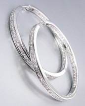 CHIC Thin 18kt White Gold Plated Inside Outside CZ Crystals 3/4&quot; Hoop Earrings - £30.29 GBP