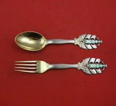 Christmas by A. Michelsen Sterling Silver Fork and Spoon Set 2pc 1930 Vermeil - £240.05 GBP
