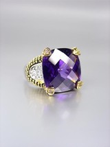 CHUNKY Designer Style Balinese Gold Dots Purple Amethyst CZ Crystal Ring - £29.02 GBP