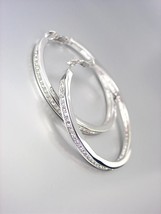 CLASSIC 18kt White Gold Plated CZ Crystals 1 5/8" Diameter Hoop Earrings - $32.99