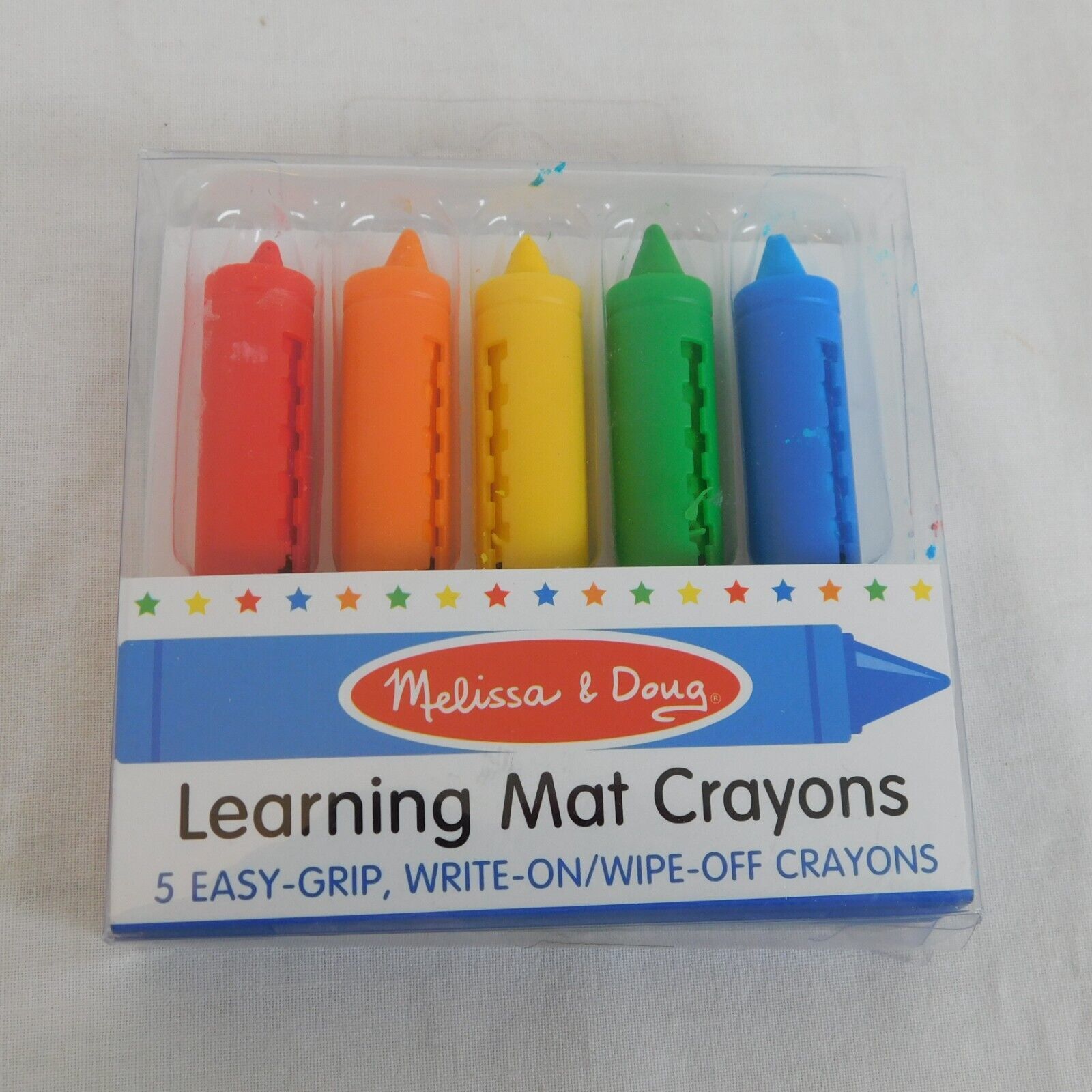 Melissa & Doug Learning Mat Crayons 5 Colors Easy-Grip Write-On Wipe-Off Crayons - $4.00