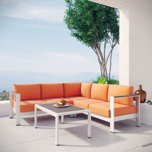 Shore 4 Piece Outdoor Patio Aluminum Sectional Sofa Set Silver Orange EEI-2559-S - £1,683.83 GBP