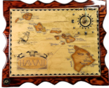 Vintage HAWAII Islands Map Clock Wood Shellac Handmade gold accents 18x1... - £23.98 GBP