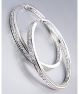 CLASSIC Thin 18kt White Gold Plated Inside Outside CZ Crystals 1&quot; Hoop E... - £32.74 GBP