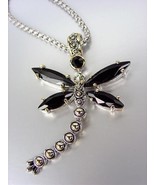 Designer Inspired Chunky Black Onyx CZ Crystals Balinese Dragonfly Necklace - £23.97 GBP