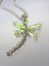 Designer Inspired Chunky Peridot Green CZ Crystals Balinese Dragonfly Necklace - $29.99