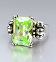Designer Style Emerald-cut Green Peridot CZ Crystal GLACIER Caviar Ring - £18.66 GBP