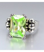 Designer Style Emerald-cut Green Peridot CZ Crystal GLACIER Caviar Ring - £18.97 GBP
