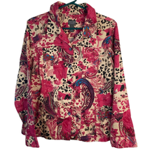 Additions Chicos 2 Button Front Shirt Women L Paisley Floral Colorful Long Slv - £12.95 GBP