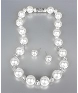 ELEGANT White Pearls Pave CZ Crystals Balls Necklace Earrings Set Bridal - £14.14 GBP
