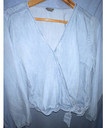 Eddie Bauer Womens Large Blue Chambray Denim Long Sleeve Wrap Top LOWEST $ - $357.18 MXN