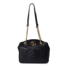 Gucci Calfskin Matelasse Medium GG Marmont Open Top Shoulder Bag Black - £1,785.49 GBP