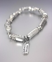 Inspirational Antique Silver Beads Petite Serenity Prayer Charm Stretch Bracelet - £10.44 GBP