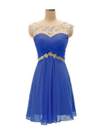 Short Knee Length Chiffon Bridesmaid Dress, Cobalt Blue Prom Dress, Party Dress - $98.00