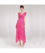 Frilled Pink Floral Bohemian Empire Waist Long Chiffon Dress  - $1,096.65 MXN