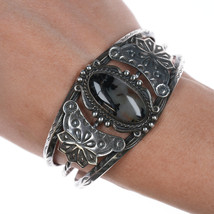 6 5/8&quot; 40&#39;s-50&#39;s Navajo silver &amp; agate cuff bracelet - £296.39 GBP
