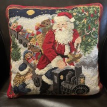 Vintage Santa Claus St. Nick Christmas Presents Train 14x14 Square Pillow Red - £18.68 GBP