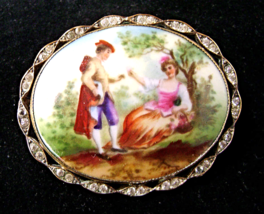 Art Deco Czech Brooch Hand Painted Porcelain Paste Signed 1920&#39;s   - $40.00