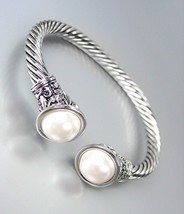 NEW Designer Inspired Pearl Balinese Floral Filigree Hearts CZ Crystals Bracelet - £16.66 GBP