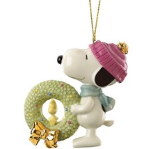 Lenox Snoopy&#39;s Christmas Wreath Ornament Figurine Woodstock Peanuts NEW IN BOX - £89.55 GBP