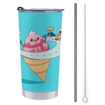 Mondxflaur Cartoon Funny Steel Thermal Mug Thermos with Straw for Coffee - £16.81 GBP