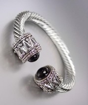 NEW Designer Style Chunky Silver Cable Black Bead Antique Filigree Cuff Bracelet - $16.99