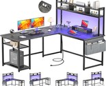L Shaped Desk With Power Outlet &amp; Led Strip, Reversible L-Shaped Corner ... - $370.99