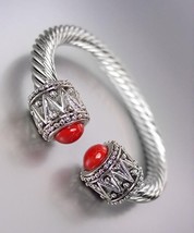 NEW Designer Style Chunky Silver Cable Red Bead Antique Filigree Cuff Br... - $16.99