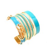 Turquoise Enamel Gold Tone Rhinestone Bangle Bracelet Set  - £18.08 GBP