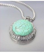NEW Designer Style Turquoise Stone CZ Crystals Cable Pendant Necklace - £20.49 GBP