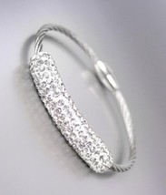 STUNNING Designer Style Pave CZ Crystals Barrel Cable Magnetic Clasp Bracelet - $18.99