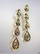 VICTORIAN Antique 18kt Gold Plated Marcasite Crystals Chandelier Dangle Earrings - $25.64