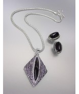 VINTAGE Antique Silver Chains CZ Crystals Black Onyx Pendant Mesh Neckla... - £20.16 GBP