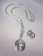 VINTAGE Art Deco Style Antique Silver CZ Crystals Pendant Necklace Earrings Set - £18.57 GBP