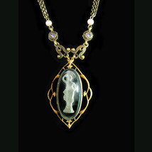 Art Nouveau Necklace Goddess Nymph Antique reverse carved Glass pendant ... - $195.00