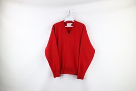 Vintage 70s Streetwear Mens Size Medium Blank Knit V-Neck Sweater Red USA - £38.91 GBP