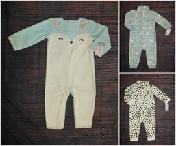 NWT Carters Bunny Rabbit Unicorn Heart Print Baby Girls Fleece Romper Jumpsuit  - £8.92 GBP