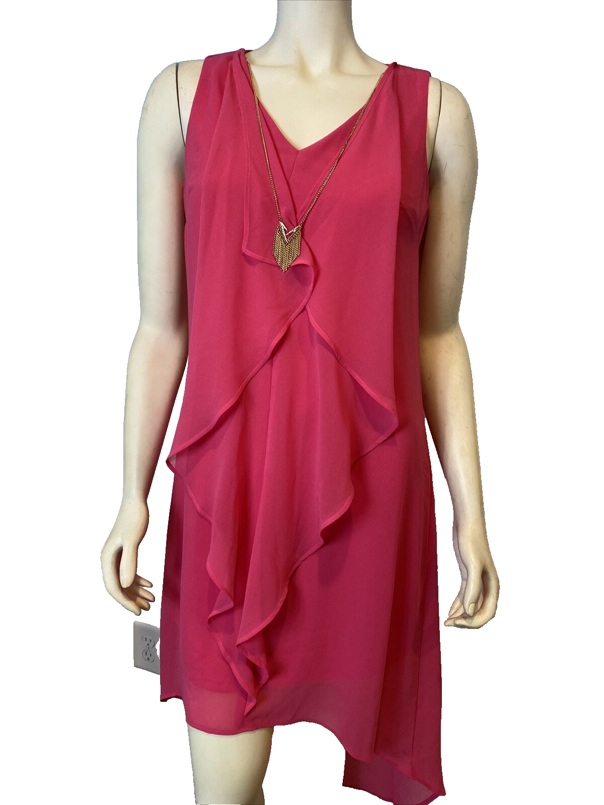 Thalia Sodi Hot Pink Sleeveless V Neck High Low Dress Size XS, NWT - $33.24
